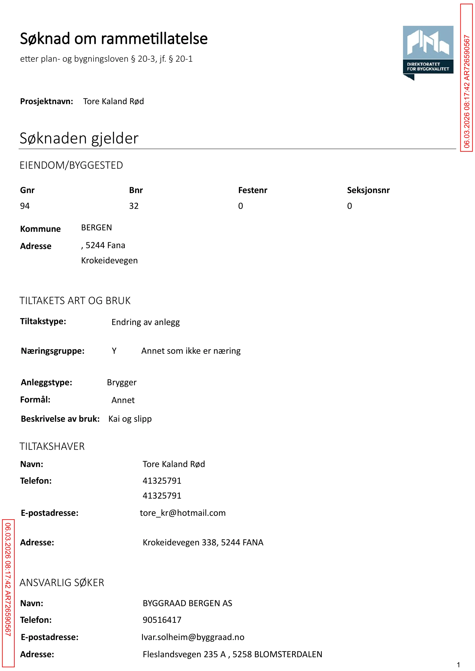 Søknad om rammetillatelse