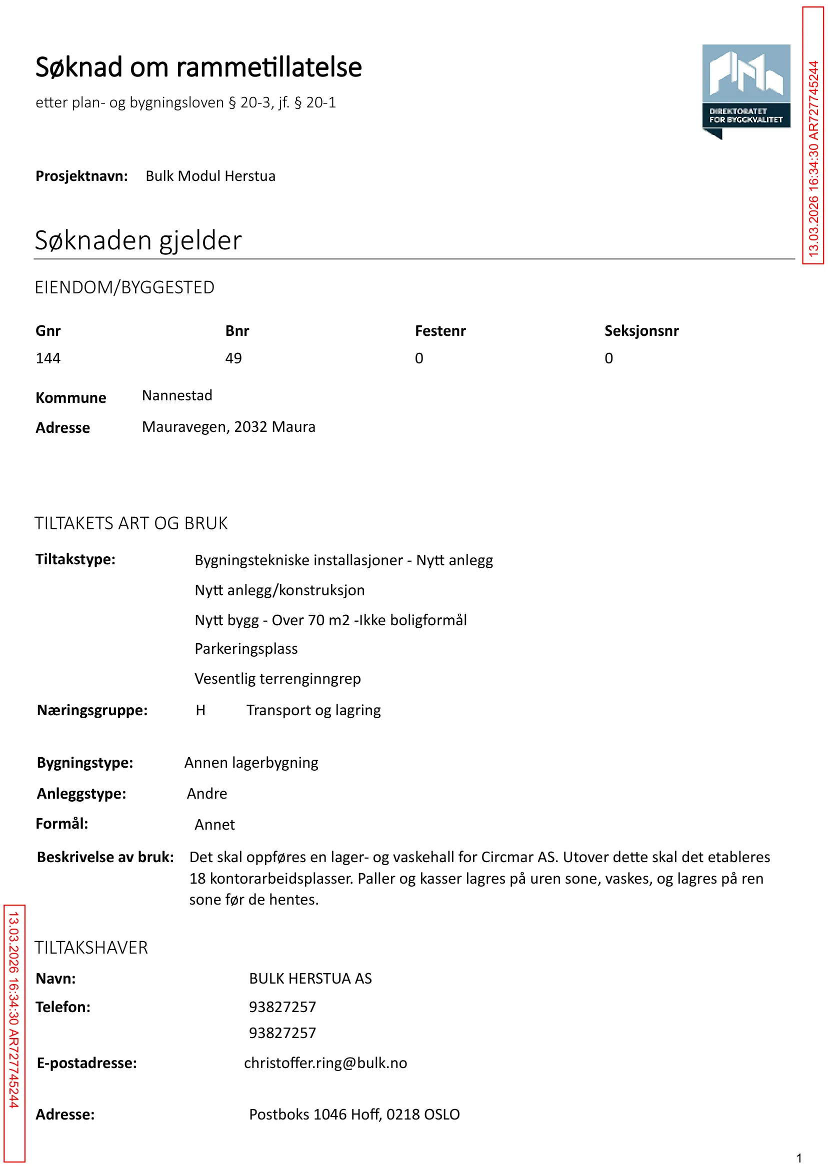 Søknad om rammetillatelse