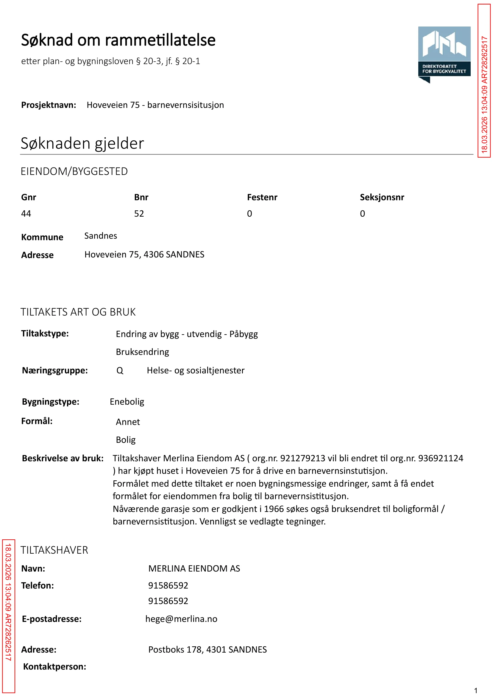 Søknad om rammetillatelse
