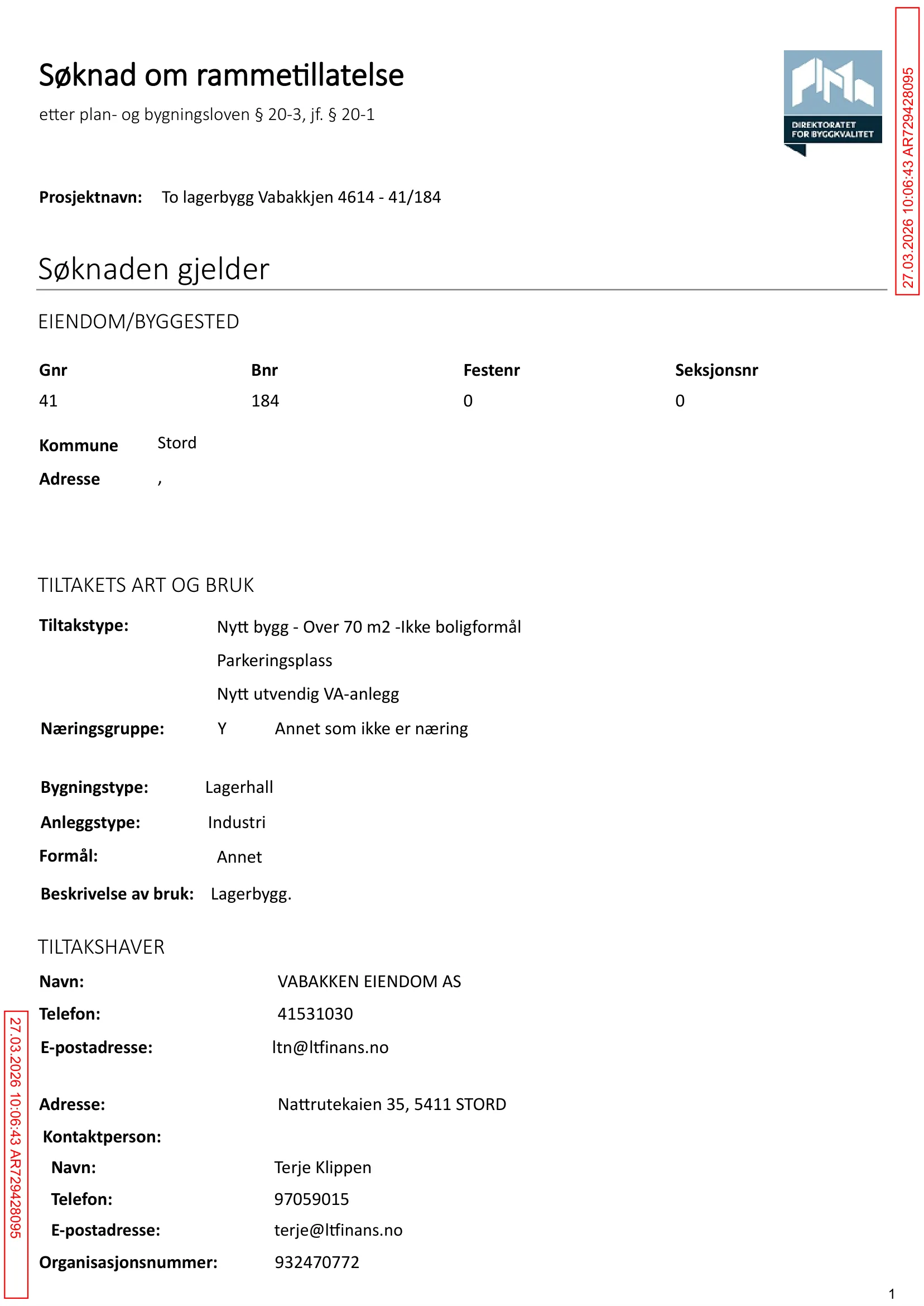 Søknad om rammetillatelse