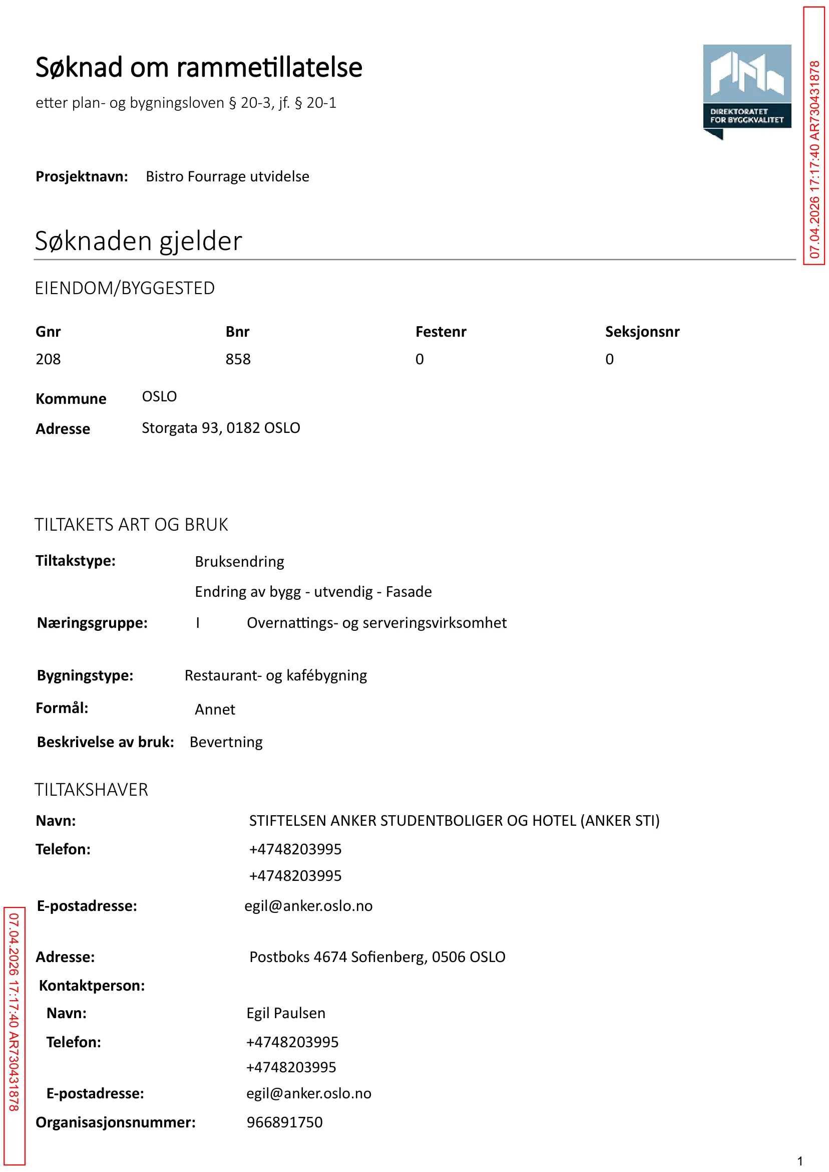 Søknad om rammetillatelse