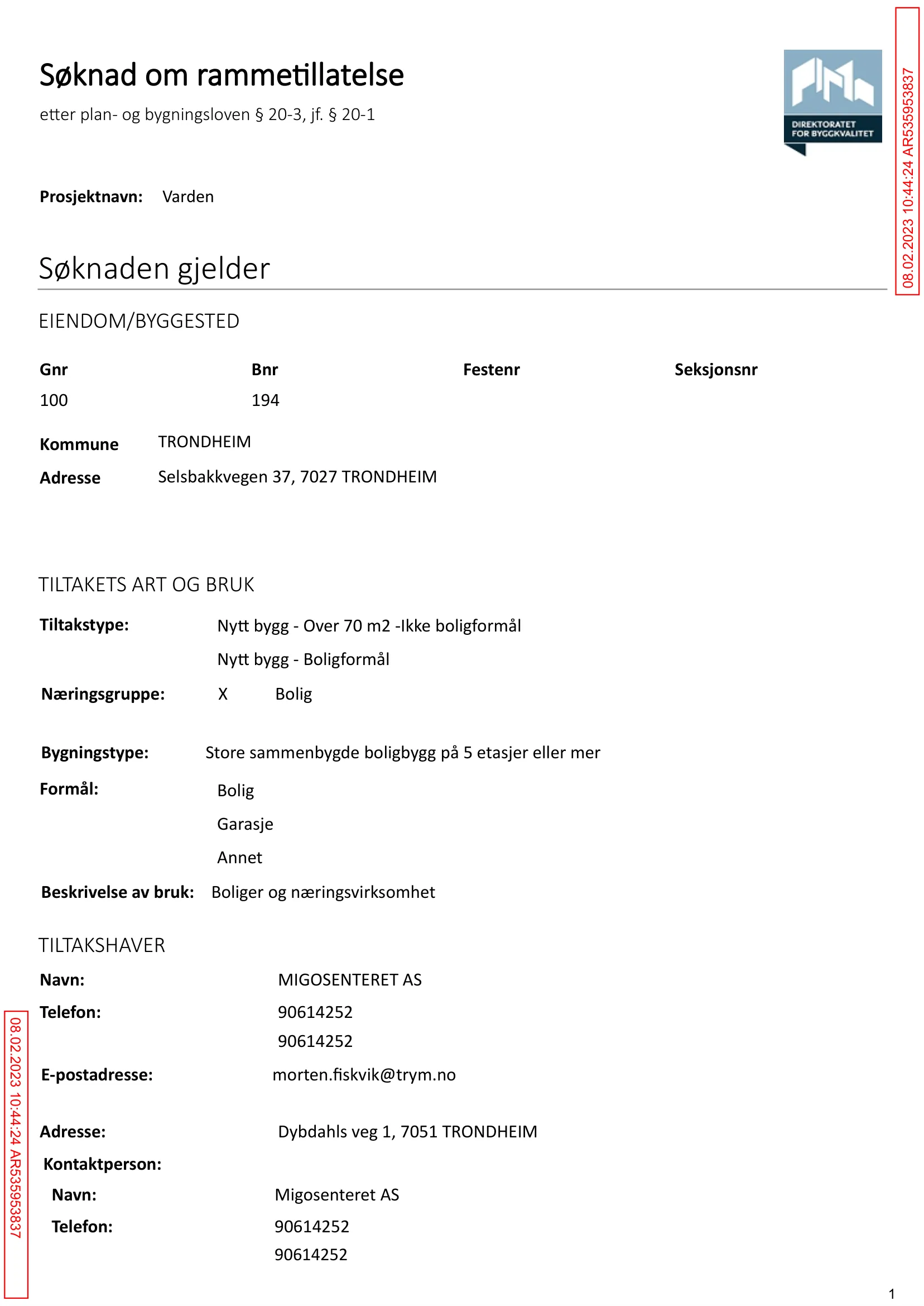 Søknad om rammetillatelse