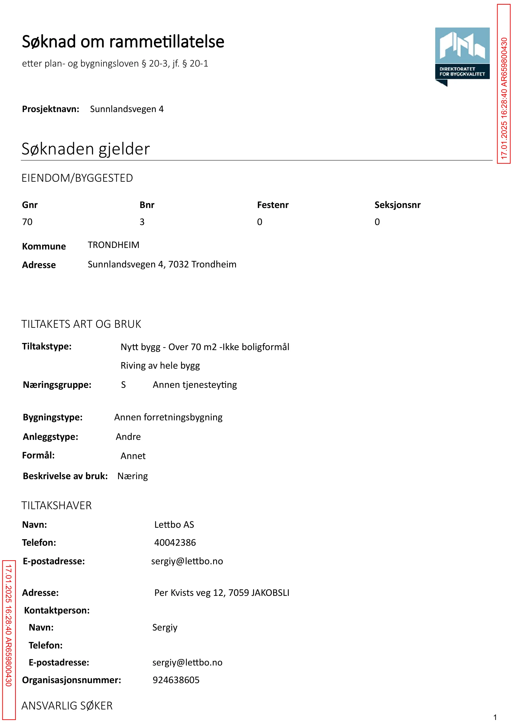 Søknad om rammetillatelse