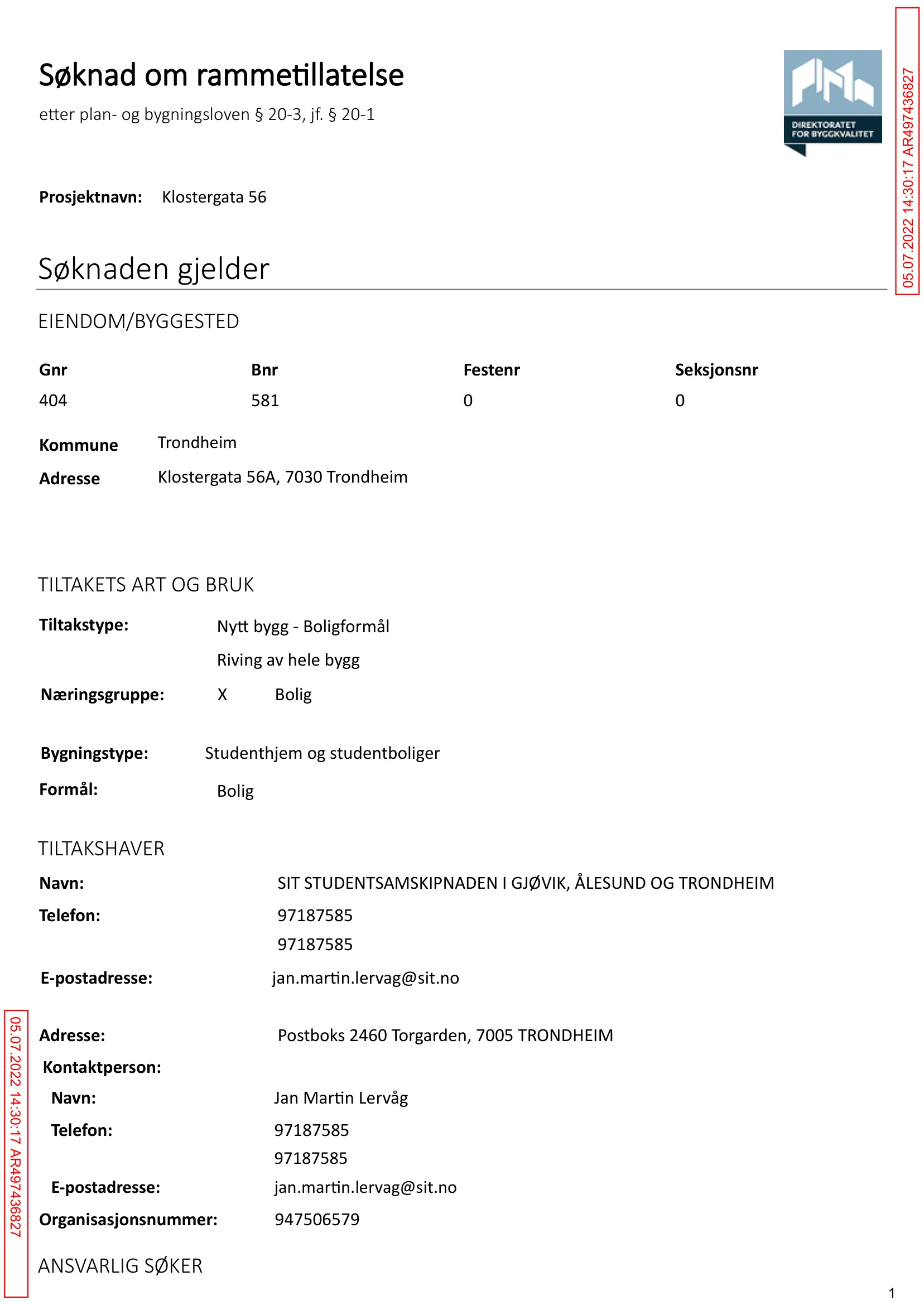 Søknad om rammetillatelse