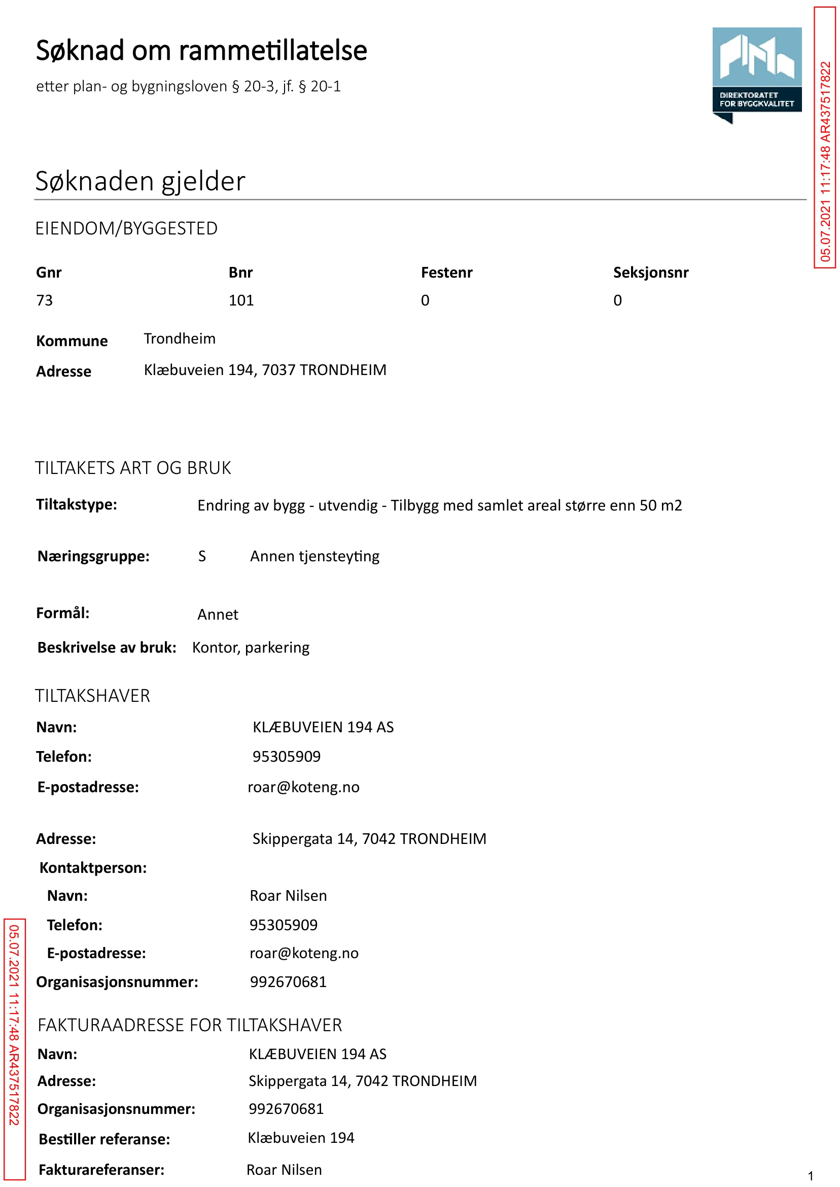 Søknad om rammetillatelse