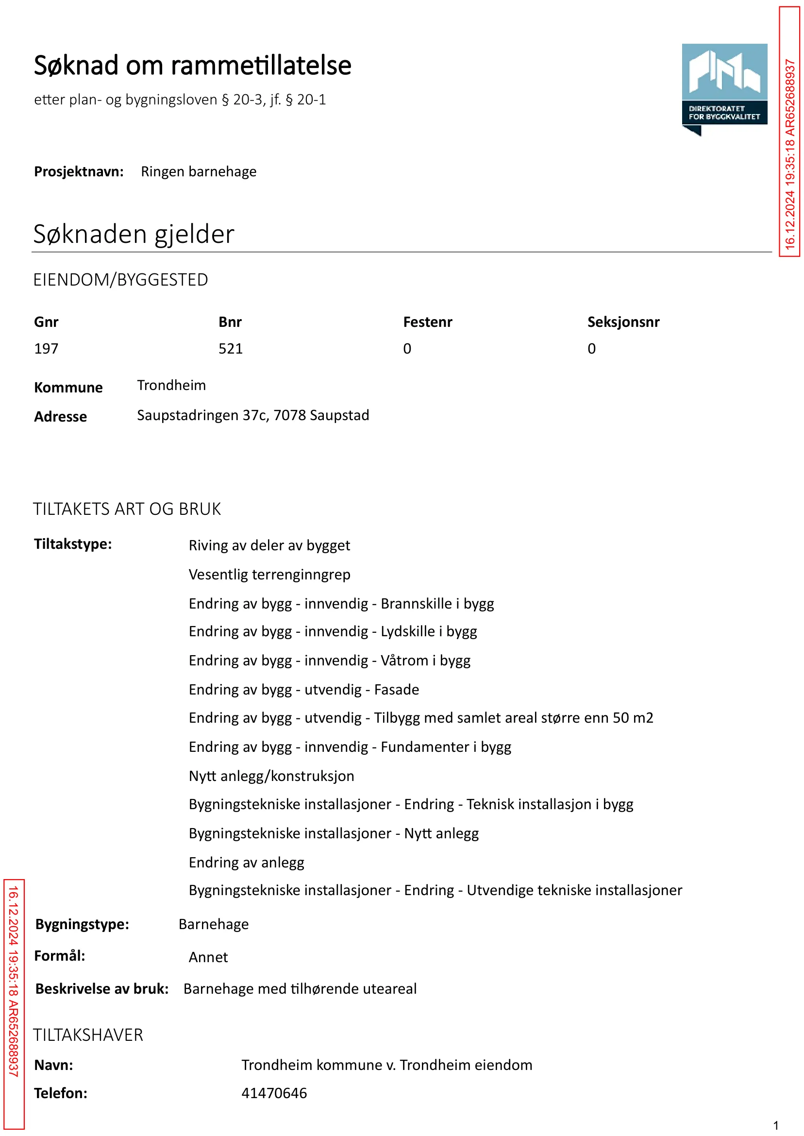 Søknad om rammetillatelse
