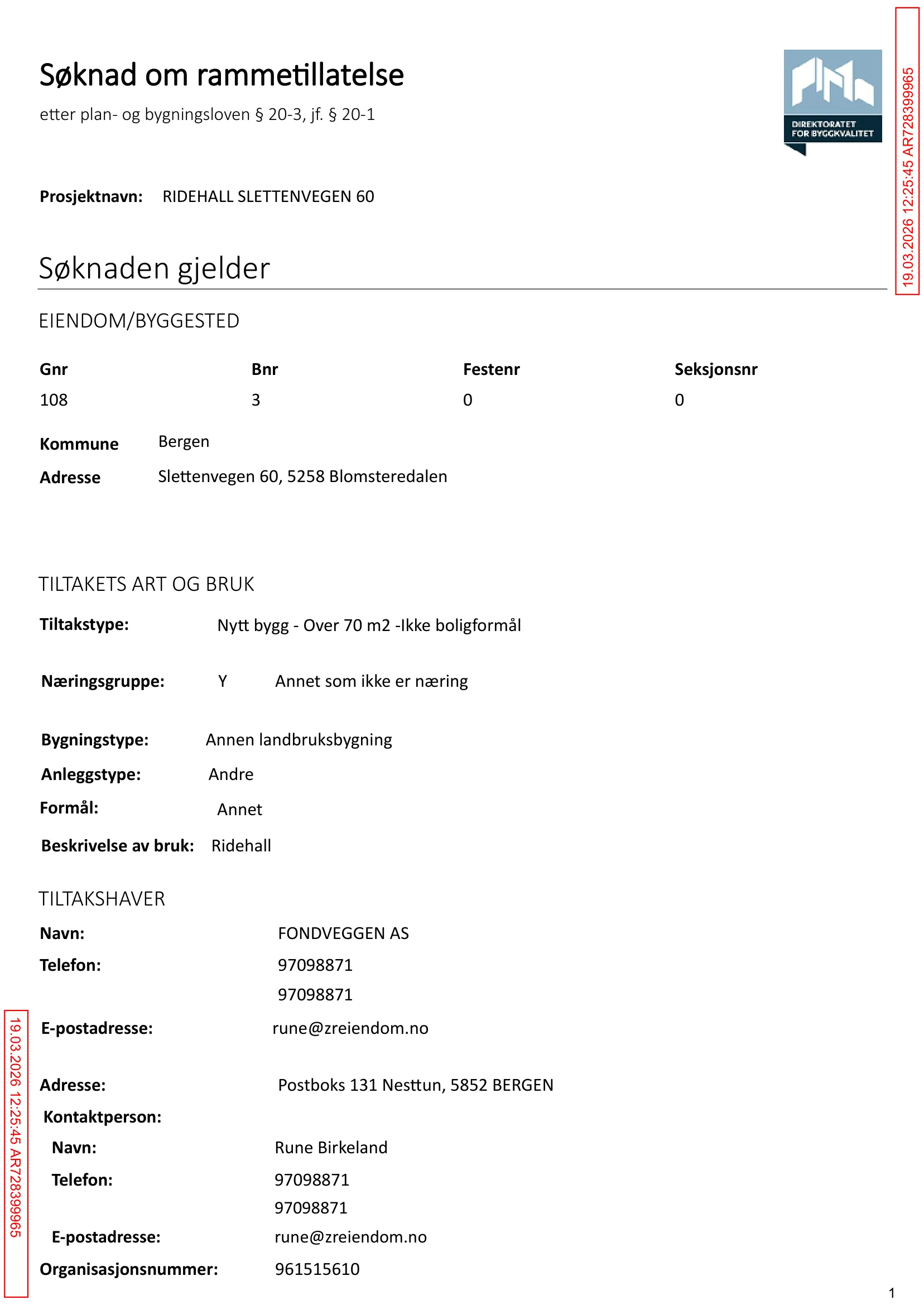 Søknad om rammetillatelse