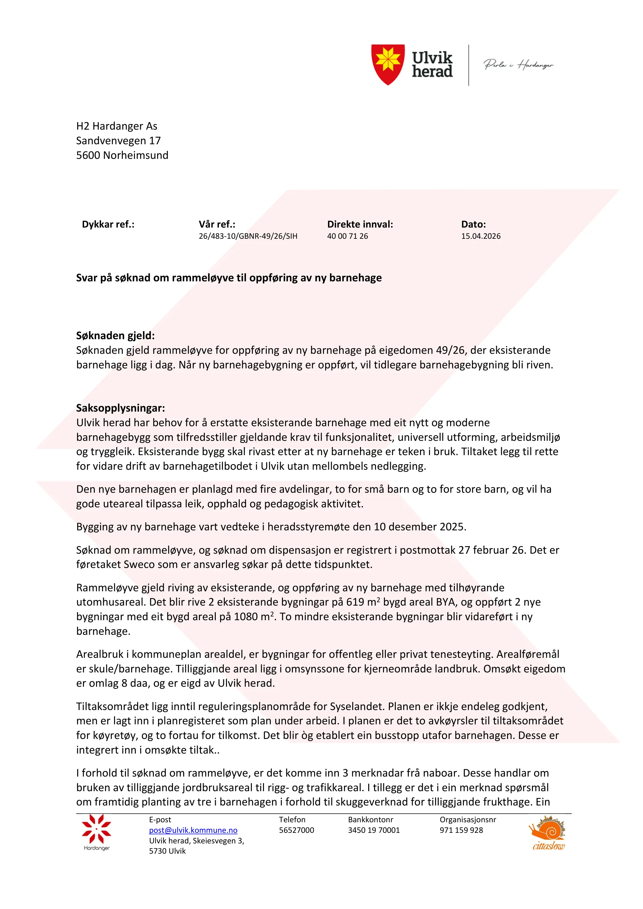 Søknad om rammetillatelse