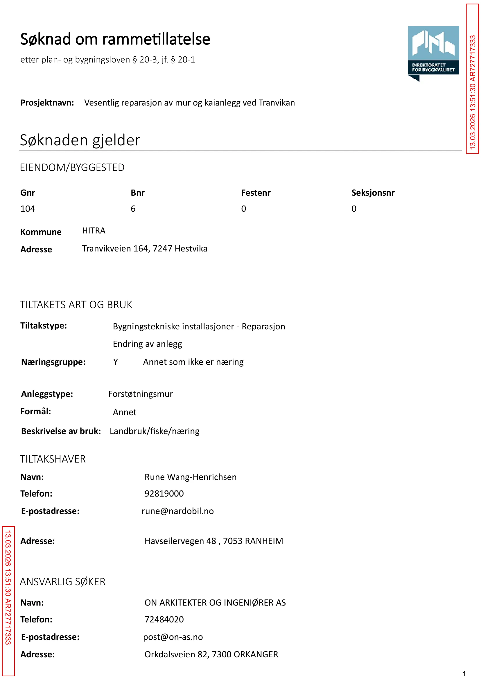 Søknad om rammetillatelse
