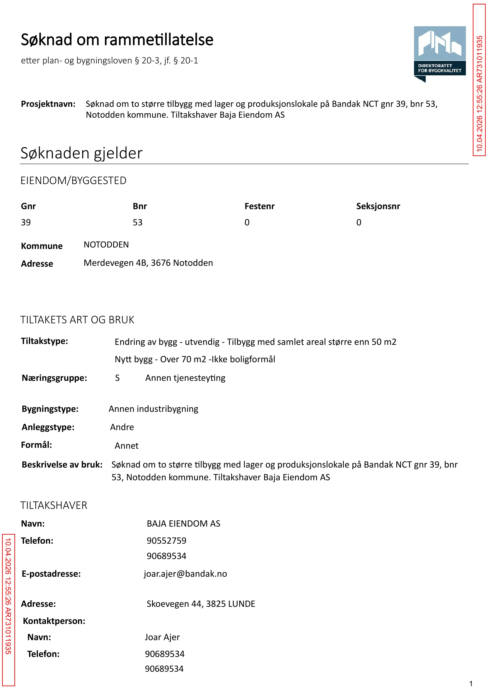 Søknad om rammetillatelse