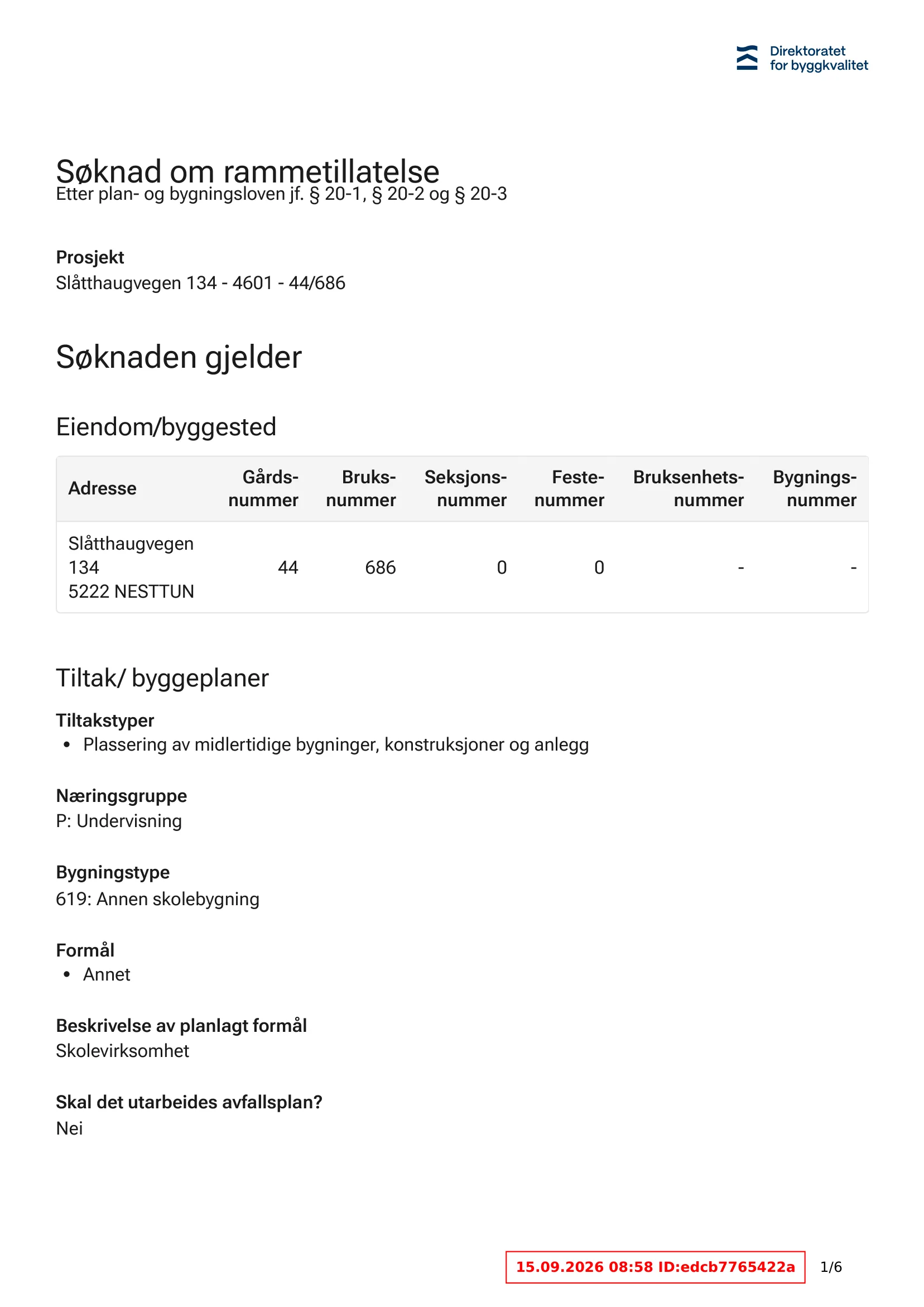 Søknad om rammetillatelse